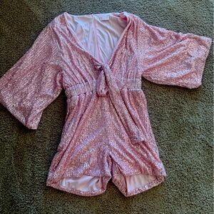 Bubblegum pink sequin romper NWOT